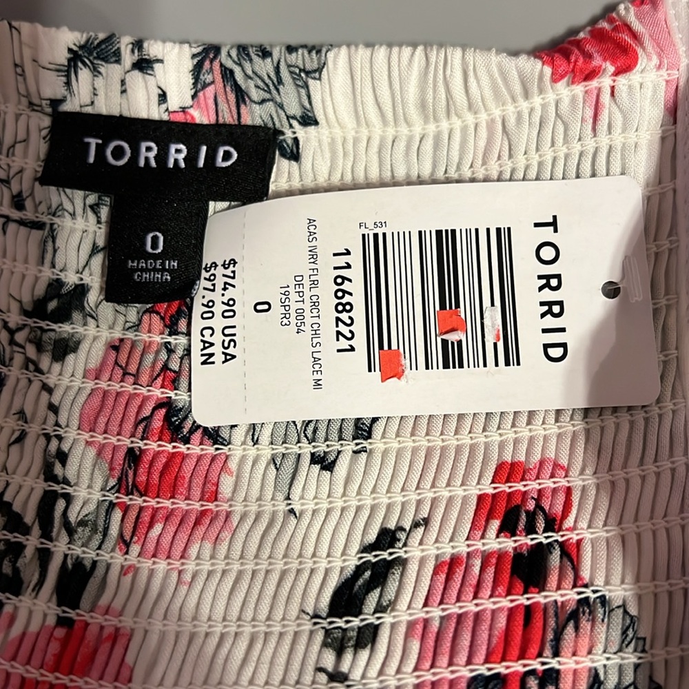 Torrid White & Pink Floral Tiered Midi Dress Size 12 NWOT - Picture 14 of 14